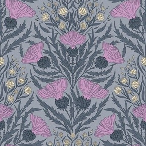 MEDIUM thistle - dandelion  |  pink and  grey  | flowering weed 