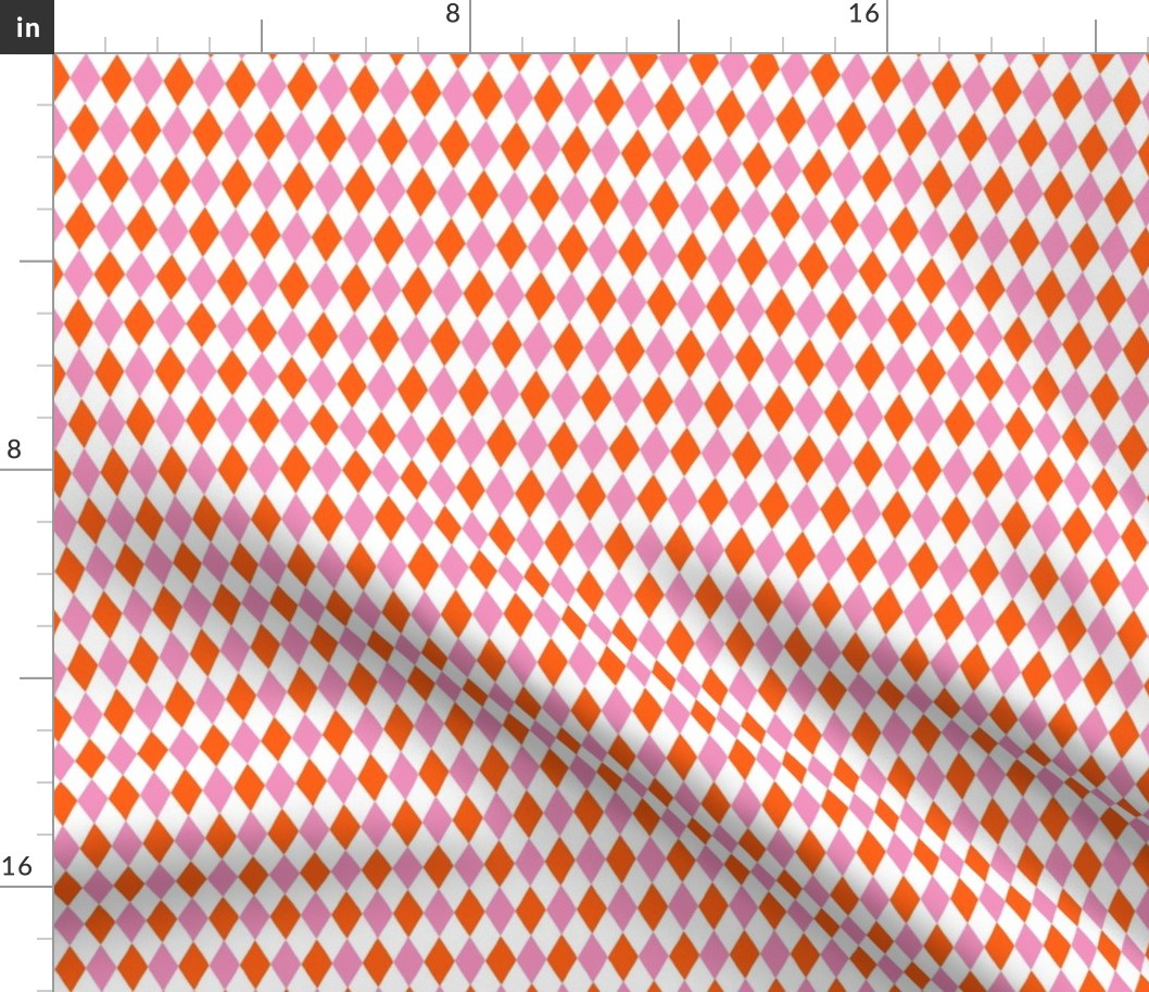 Extra Small - harlequin diamond - Tomato orange red, hot pink and white - hand drawn brush stroke - Rhombus Lozenge pattern Checkered Geometric - fun happy wallpaper - kitchy kitchen
