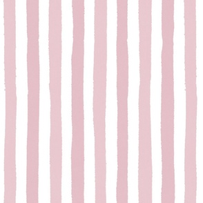 Medium - Pink and white wonky handdrawn stripe with textured edges - cute kids room nursery stripe - vertical stripes - painted stripe -