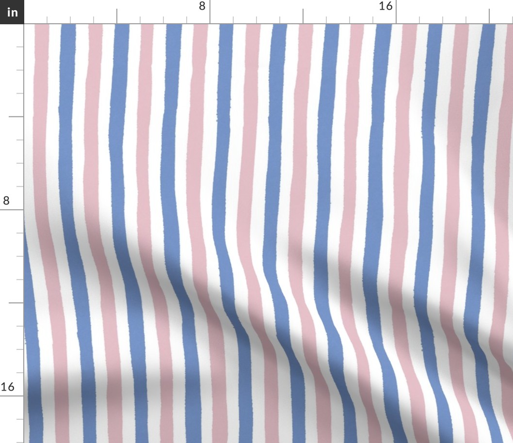 Small - Pink and blue wonky handdrawn stripe with textured edges - cute kids room nursery stripe - vertical stripes - painted stripe -  kopi