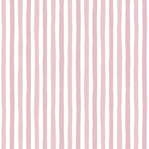 Small - Pink and white wonky handdrawn stripe with textured edges - cute kids room nursery stripe - vertical stripes - painted stripe -