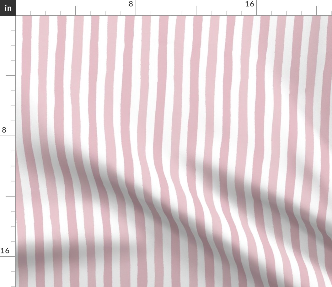 Small - Pink and white wonky handdrawn stripe with textured edges - cute kids room nursery stripe - vertical stripes - painted stripe -