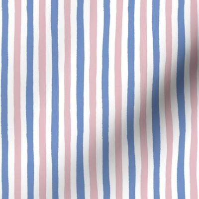 Extra Small - Pink and blue wonky handdrawn stripe with textured edges - cute kids room nursery stripe - vertical stripes - painted stripe -  kopi