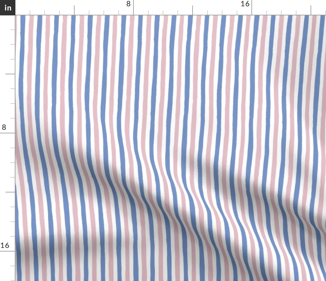 Extra Small - Pink and blue wonky handdrawn stripe with textured edges - cute kids room nursery stripe - vertical stripes - painted stripe -  kopi