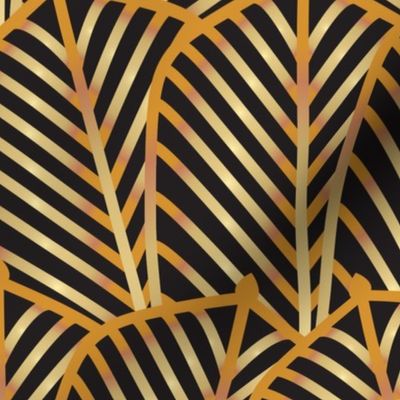 Waving Art deco palms gold and black - Medium scale