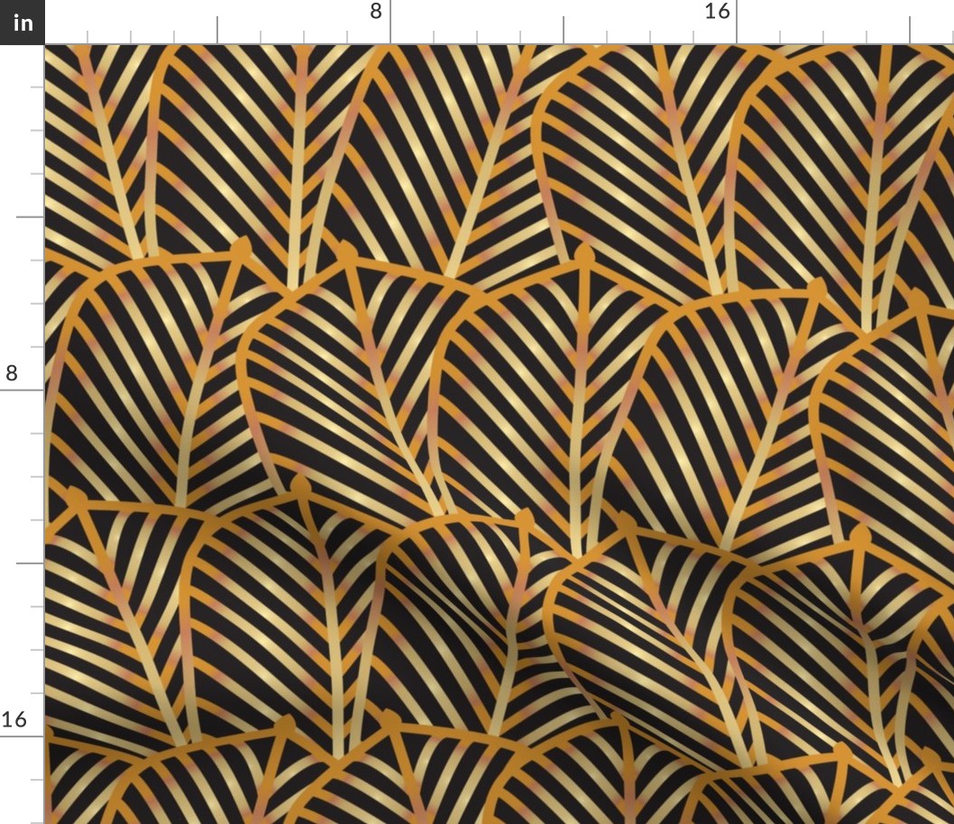 Waving Art deco palms gold and black - Medium scale
