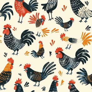 Roosters on the farm