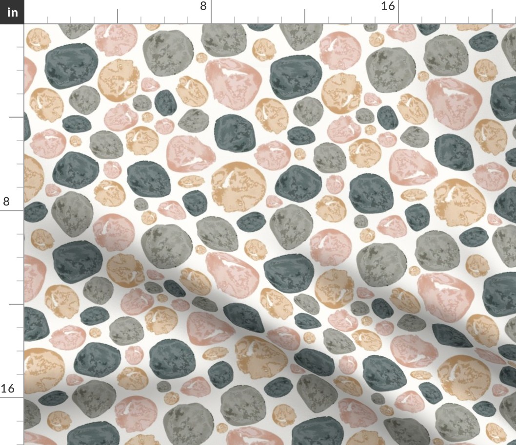 Soft Pink and Gray Pebbles Watercolor Fabric