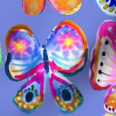 Rainbow Watercolor Butterflies // Periwinkle (Large Scale) 