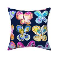 Rainbow Watercolor Butterflies // Navy (Large Scale)