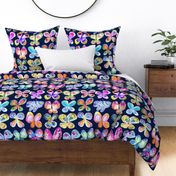 Rainbow Watercolor Butterflies // Navy (Large Scale)