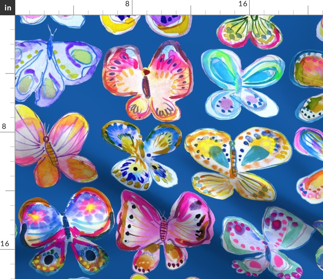 Rainbow Watercolor Butterflies // Royal Blue (Large Scale)