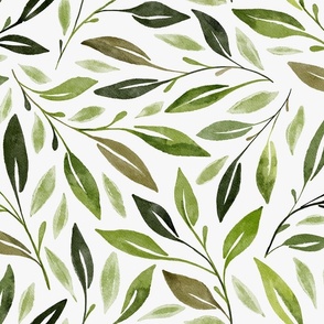 Watercolor green leaves | Large scale