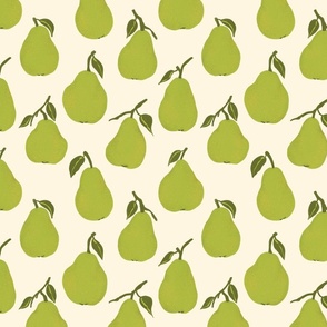 Fresh Rustic Green Pears with Leaves | Medium 