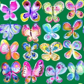 Rainbow Watercolor Butterflies // Kelly Green (Large Scale) 