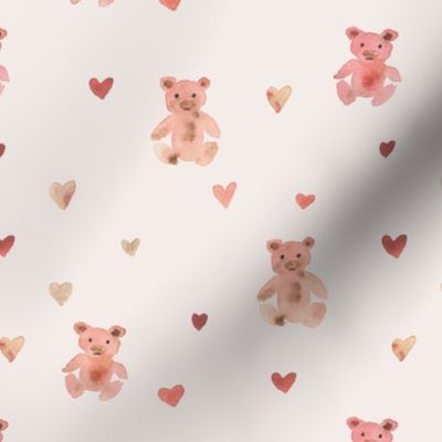 Neutral baby teddies - watercolor teddy bears with hearts for modern nursery baby kids b208-1