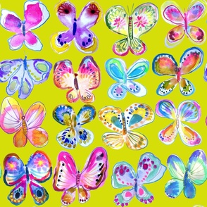 Rainbow Watercolor Butterflies // Chartreuse (Large Scale) 