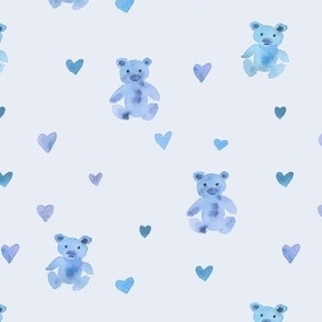 baby teddies in blue shades - watercolor teddy bears with hearts for modern nursery baby kids b208-2