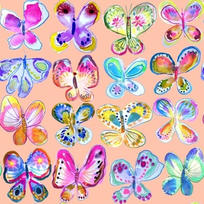 Rainbow Watercolor Butterflies // Peachy (Large Scale) 