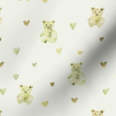 khaki baby teddies - watercolor teddy bears with hearts for modern nursery baby kids b208-4