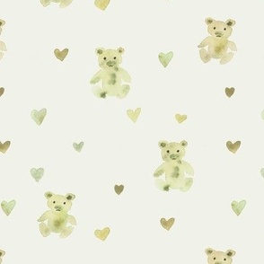 khaki baby teddies - watercolor teddy bears with hearts for modern nursery baby kids b208-4