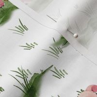 Medium - Enchanting Watercolor Artistry: Farmyard Scenes Evoked Through Hand-Painted Patterns Featuring cute pigs and piglets, in a green wildflowers meadow -  Rural Life on white background
