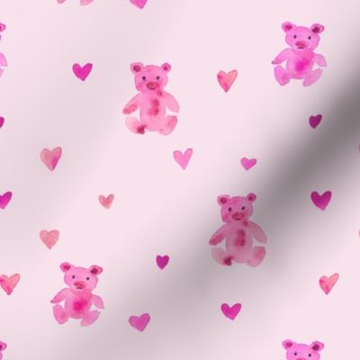 Pink baby teddies - watercolor teddy bears with hearts for modern nursery baby kids b208-6
