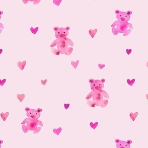 Pink baby teddies - watercolor teddy bears with hearts for modern nursery baby kids b208-6