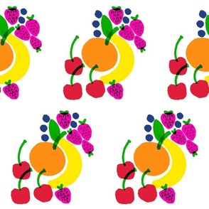 Fruit Bowl Mini Mixed Banana, Strawberry, Blueberry, Cherry And Tropical Orange On White Bright Colorful Retro Modern Scandi Kitchen Fruit Foodie Wallpaper Style Design