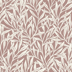 Hand-drawn William Morris inspired willow tree branches cream on dusty rose