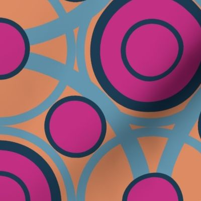 Hot Pink blue and orange geometric circle pattern