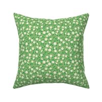 Romantic Ditsy Blossom - Boho Scandinavian style summer floral design with leaves and poppy flowers white lime green on jade 