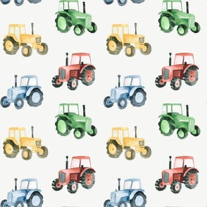 Colorful Watercolor Tractors