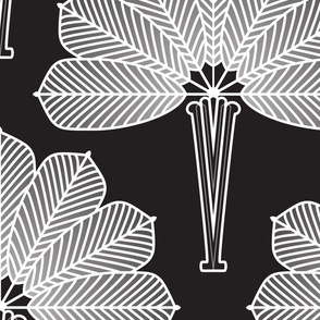 Art deco palm tree - White on black - Large scale