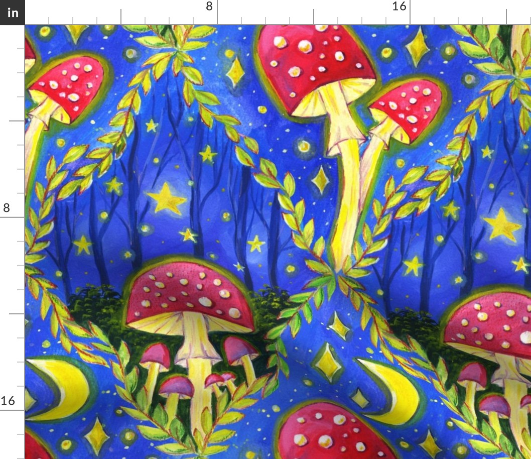 Whimsical Fly agaric mushrooms in a magical fairytale forest - LARGE scale