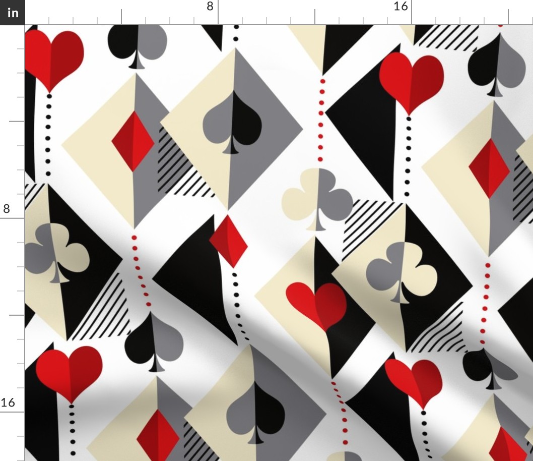 A pattern for card game lovers. The symbols of the cards are spades, clubs, hearts and diamonds on a white background.