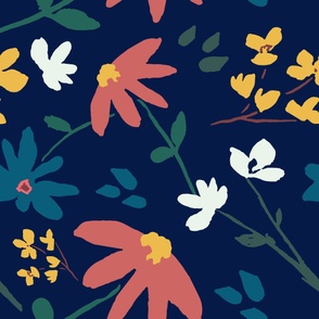 Colorful Assorted wildflowers on dark blue