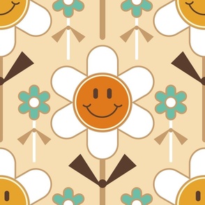 Retro Smiley Face Daisy Cookie Pops / Orange Sand / Food Dessert / Large