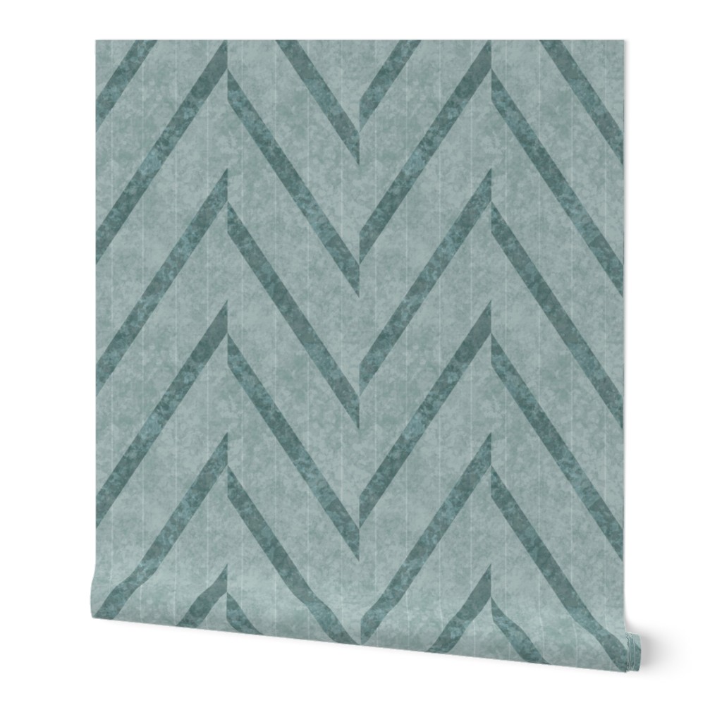 Boho Modern Striped Herringbone in Coastal Cottage Emerald Green