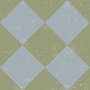 Diagonal Checkerboard With Texture in Blue and Green - Medium