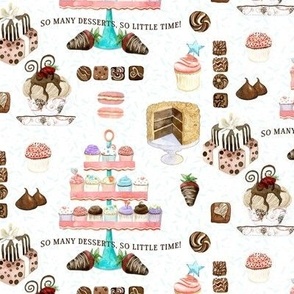 6" MEDIUM So Many Desserts! Chocolate n Cupcakes Watercolor in Aqua on White by Audrey Jeanne ©