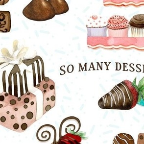 18"JUMBO  So Many Desserts! Chocolate n Cupcakes Watercolor in Aqua on White by Audrey Jeanne ©