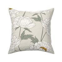 Timeless Elegance: White Peonies on Light Grey | Large Scale