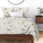 Timeless Elegance: White Peonies on Light Grey | Large Scale