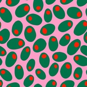 Green Olive Dots on Pink