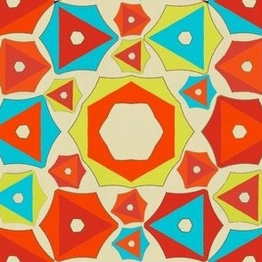Colorful triangles and hexagons red turquoise and yellow 