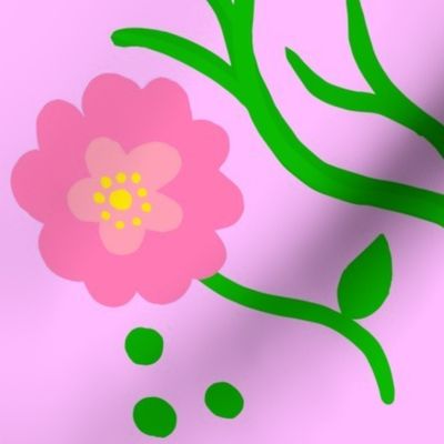 Wake Up Lily Retro Modern Pink Garden Flower With Fluffy Mums On Bubblegum Pink Illustrated Vertical Grandmillennial Coastal Granny Wallpaper Style Scandi Mid-Century Repeat Pattern