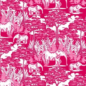 Chinoiserie elephant family in raspberry pink. Jumbo scale