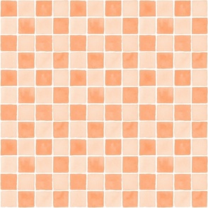 Hand Painted Watercolor Check Pattern in Peach Fuzz 6" Small Scale