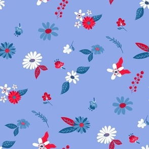 Red, white and blue floral  (blue bkg)- 4th of July
